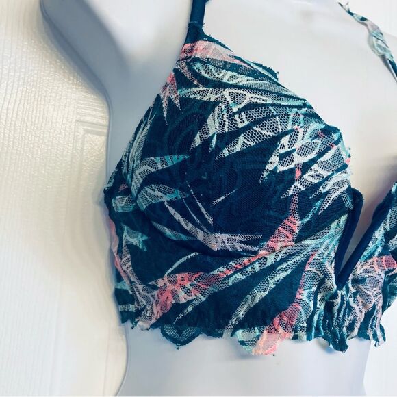 Victoria's Secret PINK‎ Date Push-up Longline Bra Size Small Tropical Multicolor - Picture 2 of 9